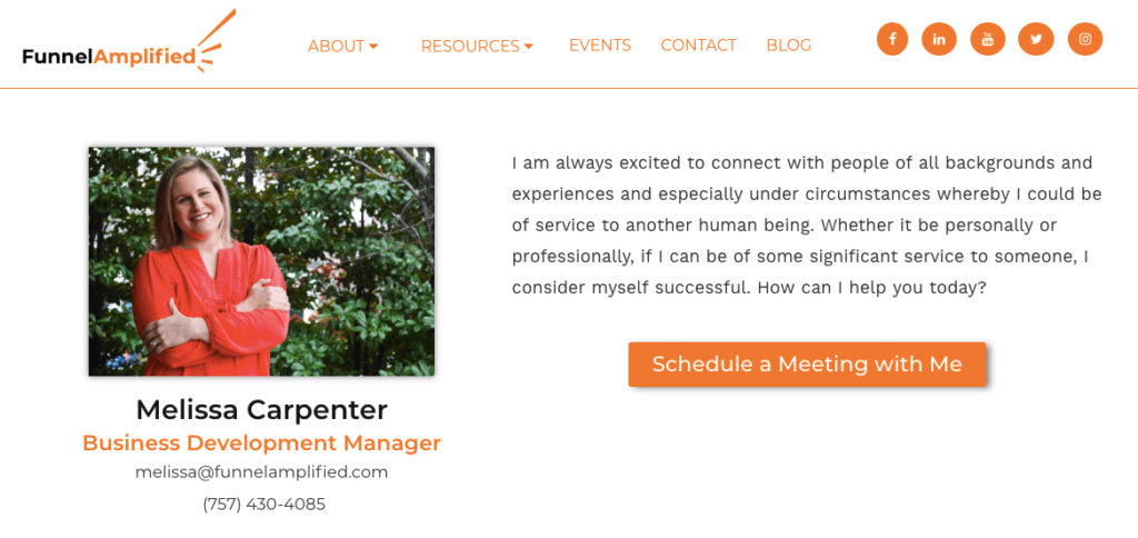 a screen shot of melissa carpenter business development manager of funnel amplified's brand-hub