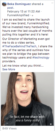 a facebook post that beka dominguez vp of operations of funnel amplified shared through the platform